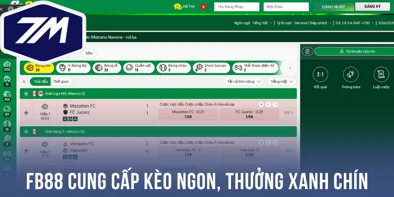 Fb88 cung cấp kèo ngon, thưởng xanh chín