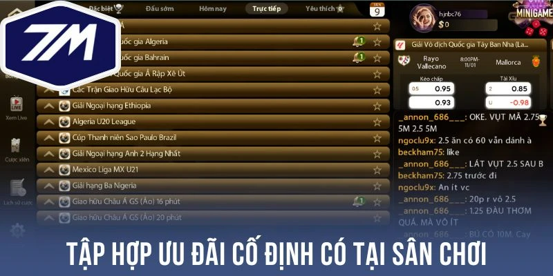 Tập hợp ưu đãi cố định có tại sân chơi