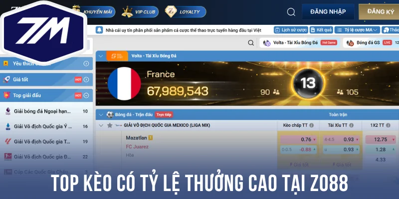 Top kèo có tỷ lệ thưởng cao tại Zo88