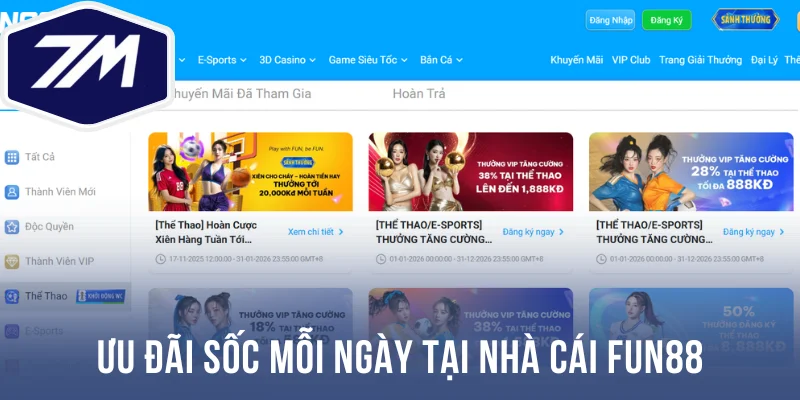 Ưu đãi sốc mỗi ngày tại nhà cái Fun88