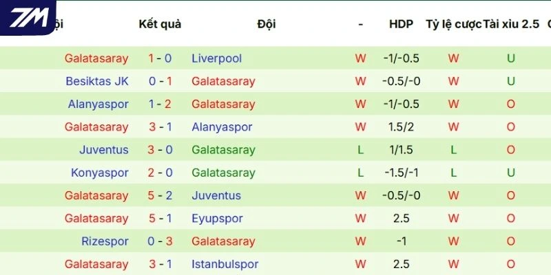Thành tích tranh tài của Galatasaray